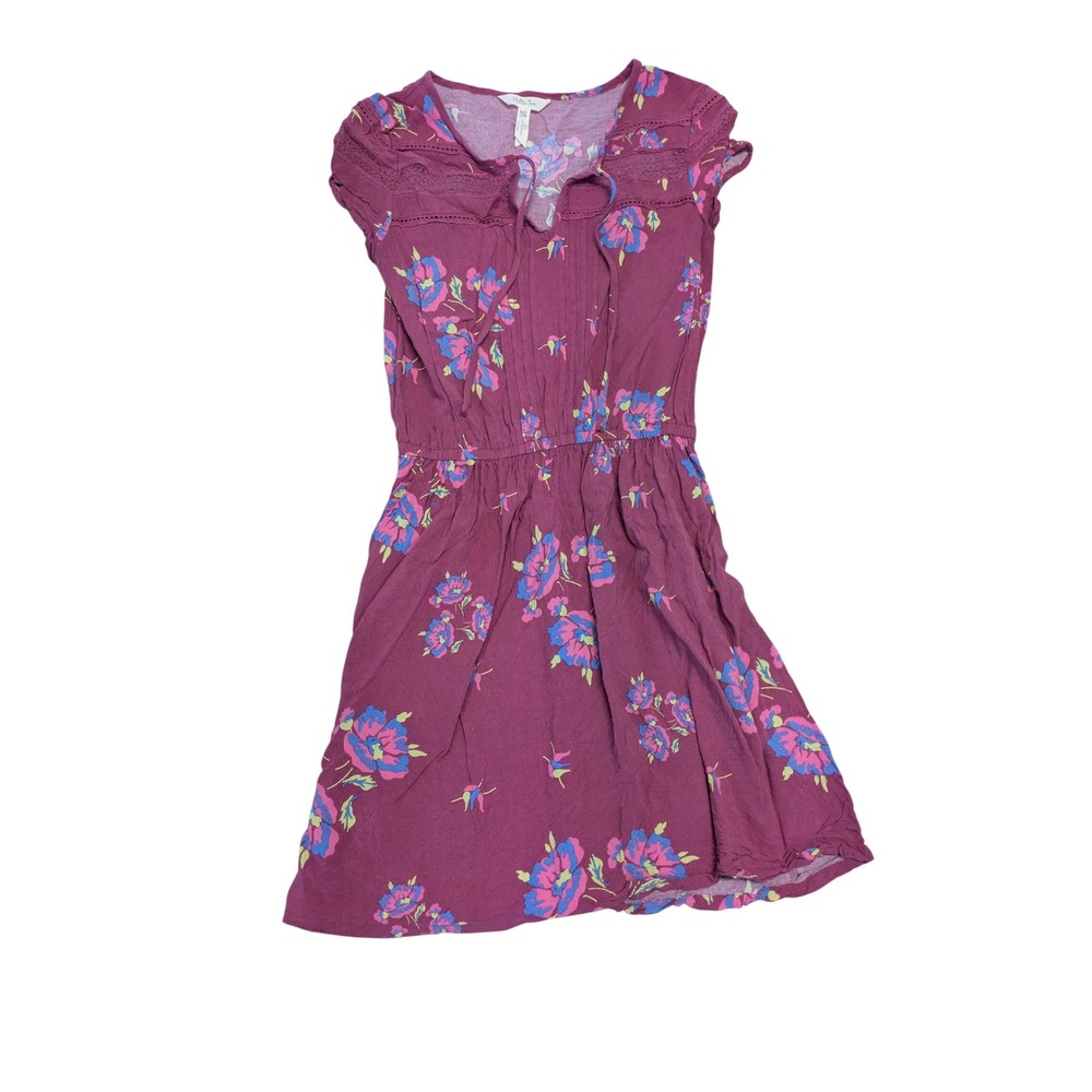 Matilda Jane Floral Fit & Flare Dress Womens XS Burgundy Boho Lace Trim Rayon